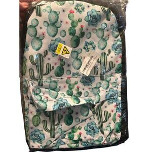 New In Package 15" Green/White Cactus Backpack Pockets Adjustable Straps Zipper